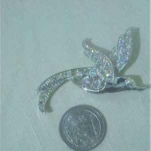Mid-Century Modern Swarovski Crystals Silver Tone Bird in flight, Brooch.